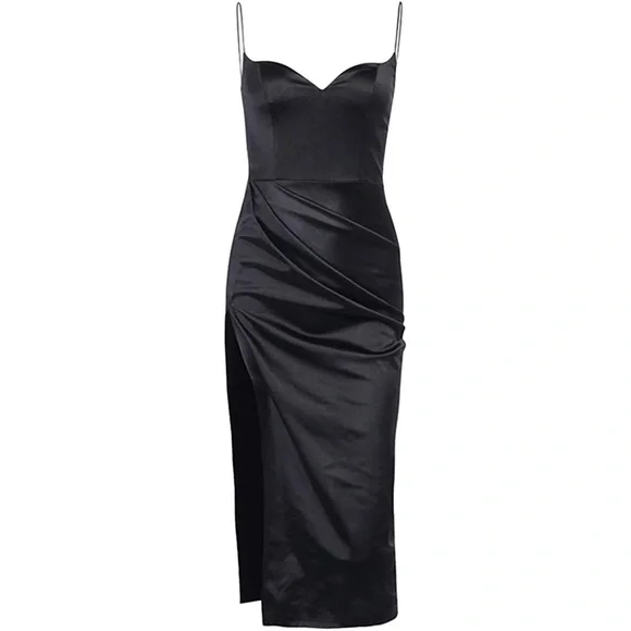 **Never Worn/With Tags** Spaghetti Strap Satin Cocktail Evening Dress Blk|Small - Picture 11 of 12